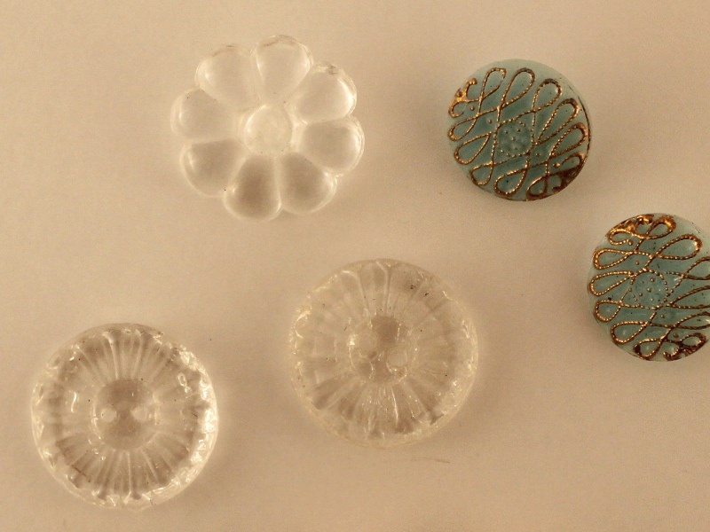 ヴィンテージ ガラスボタン 貝の形とクリアのお花セット