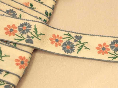 フランス アンティーク刺繍リボン お花 淡い色