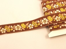 チェコ刺繍リボン ブラウン 白と黄色のお花 アンティーク