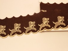 犬の刺繍 幅広リボン ブラウン・チョコカラー アンティーク