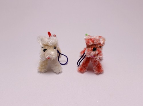 犬のモール人形 昭和レトロ 白 赤 2色セット ヴィンテージDeco