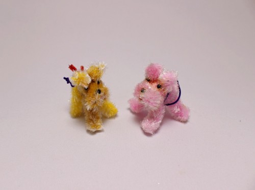 犬のモール人形 昭和レトロ 黄色 ピンク 2色セット ヴィンテージDeco