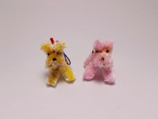 犬のモール人形 昭和レトロ 黄色 ピンク 2色セット ヴィンテージDeco