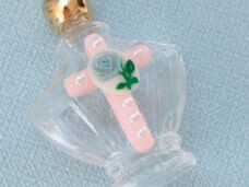 香水瓶のネックレス クリア ピンクのクロス付き ヴィンテージDeco