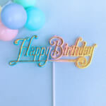 バースデーケーキピック「Happy Birthday」レインボーカラー ヴィンテージDeco